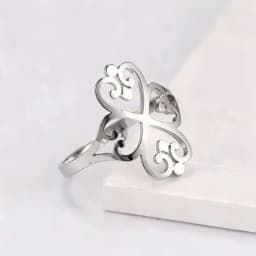 COOLTIME Geometric Filigree Flower Rings for Women Stainless Steel Vintage Four-leaf Clover Ring Birthday Jewelry Gift Wholesale