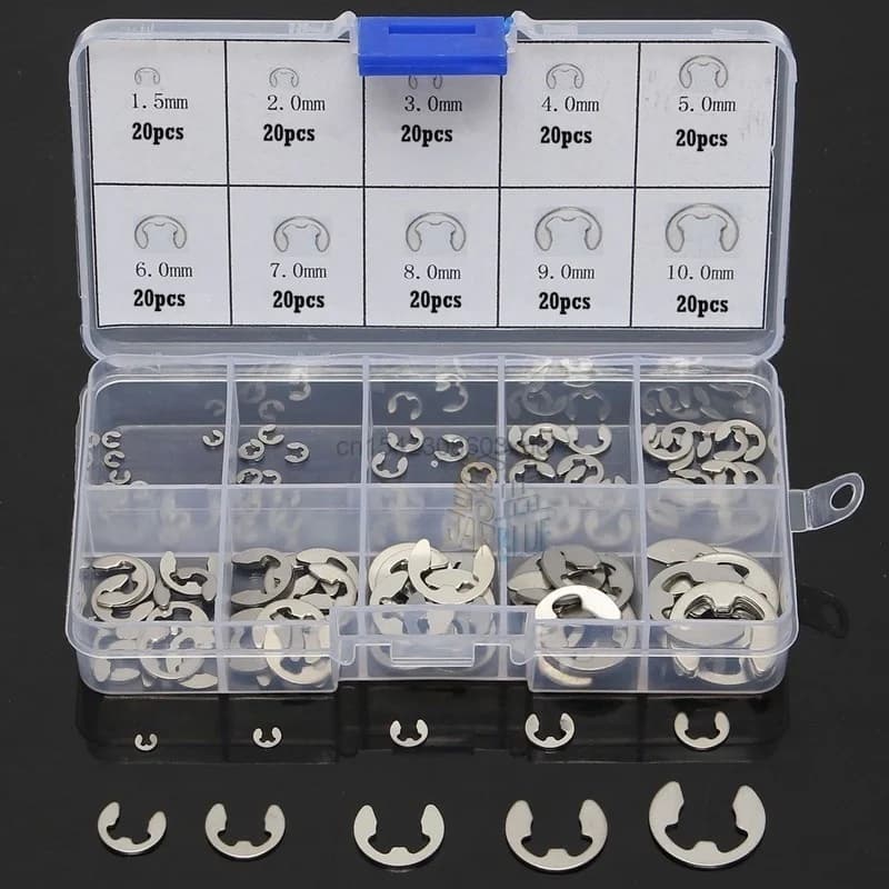 120/200 PCS 304 Stainless Steel Stainless Steel E Clip Washer Assortment Kit Circlip Retaining Ring for Shaft Fastener M1.5~M10