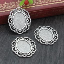 10pcs 13x18mm Inner Size Antique Silver Plated Flower Style Cameo Cabochon Base Setting Charms Pendant necklace findings