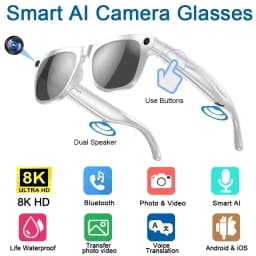 Lenovo 8K AI Smart Glasses 1200mp HD Camera Chat Gpt Touch Sport Smart Sunglasses Music Player Voice Assistant Bluetooth Calling