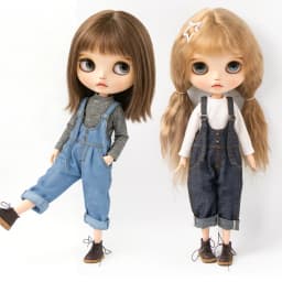 Blyth Doll Clothes Vintage Denim Overalls Long Sleeve Base Layer Top Jeans Pants Set for Ob22 YMY Licca Azone Doll Accessories