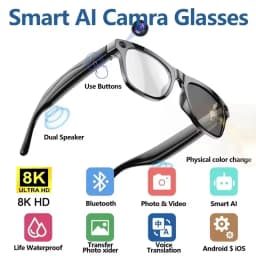 Lenovo New 8K 1200MP AI Smart Glasses HD Color Changing Chat GPT Translate Camera Bluetooth Call Voice Assistant Music Control