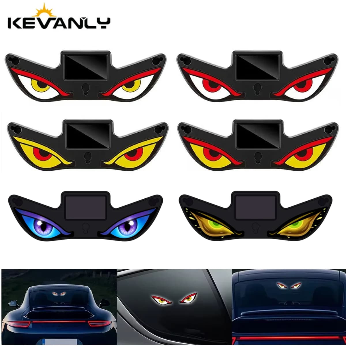 Solar Powered Cool DEMON EYE Led Ambient Light Car Neon Light Wireless Suction Cup USB Rechargeable Atmosphere Breathing Lamp