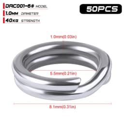 PROBEROS 50pcs Fishing Split Rings for CrankHard Bait Silver Stainless Steel 0#-12# Fishing Connector Accessories Tackle
