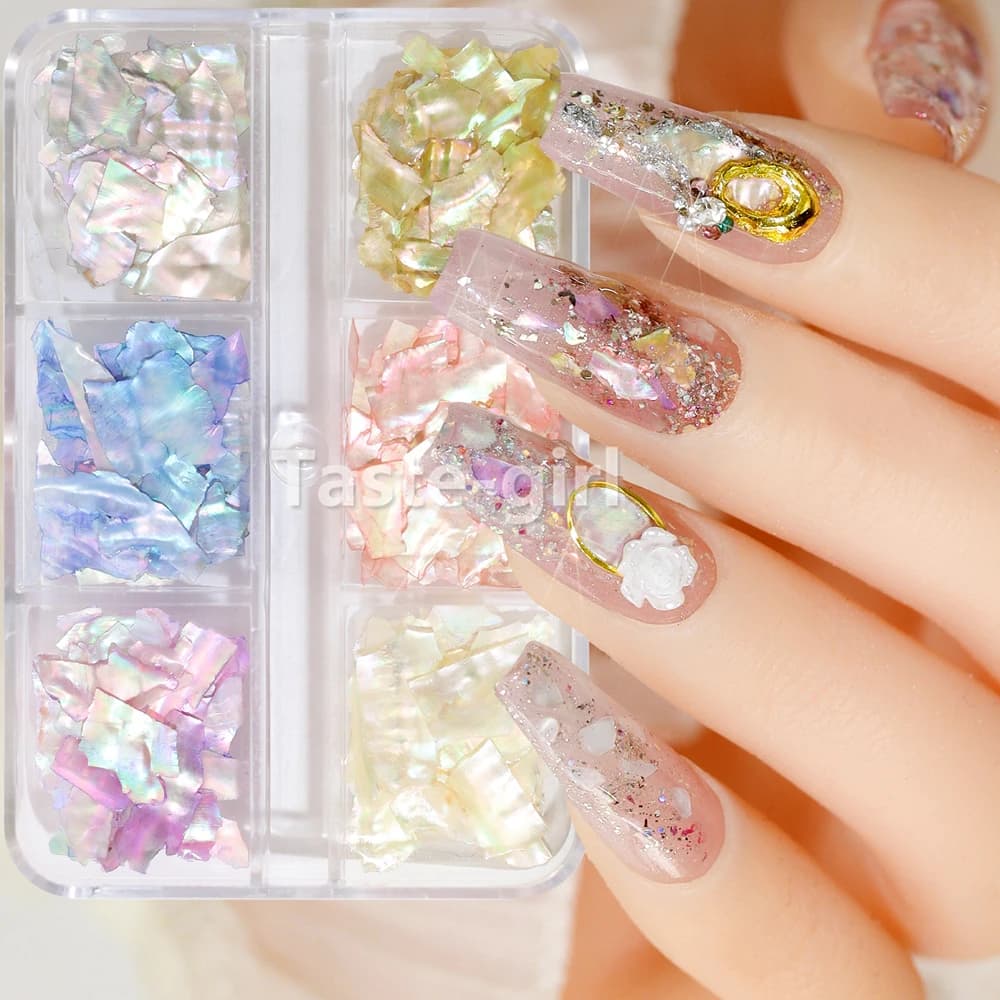 1 Box Natural Nails Abalone Shell Fragments Flakes Glitter 3D Nail Art Decoration Charm Slice Sequins Manicure Supplies Set