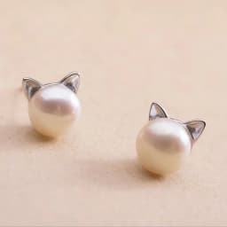 Creative Simple Craft Cute Animal 925 Sterling Silver Jewelry Small Cat Hollow Pierced Pearl Female Earrings E064