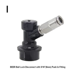 Ball Lock Gas & Beer Keg Disconnect with 8/9.5mm Push In Fitting Homebrew Draft Beer Corny Style Ball Lock Keg Dispenser