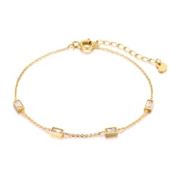 Birthstone Zirconia Thin Chain Link Cross Bracelet Stainless Steel Women's Adjustable Link Stacked Layered Chain Bracelets