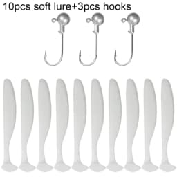 10PCS Soft Lure 5.5cm 7cm 10cm T Tail Worm 3PCS Jigging Head Hook 3g 5g 10g Metal Jig Carp Fishing Pesca Swimbait Gear Kit Bait