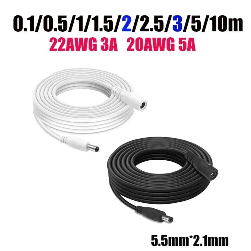 DC Extension Cords 0.5/1/2/3/5/10m 5.5mm 2.1mm 5V 12V 3A 5A Female Male Jack Power Cable for LED Strip Power Adapter CCTV Camera