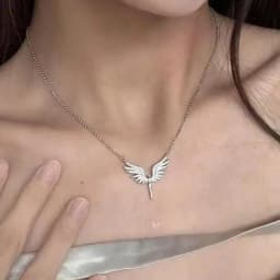 Y2K Angel Wing Feather Choker Necklace Silver Statement Angel Wing Pendant Chain Jewelry for Women Wedding Party Tribal Gifts