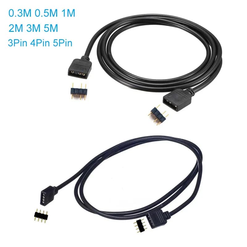 0.3M 0.5M 1M 3M 5M 3Pin 4Pin LED RGB RGBW Male to Male / Female to Female Extension Connector Cable with Needles