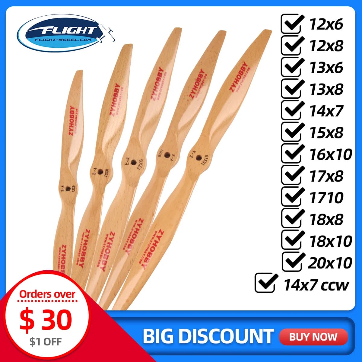 1Pc Electric RC Airplane Propeller Wooden Prop CW 14x7 16x10 12x6 12x8 13x6 17x8 18x8 18x10 20x10 For Fixed Wing Aircraft