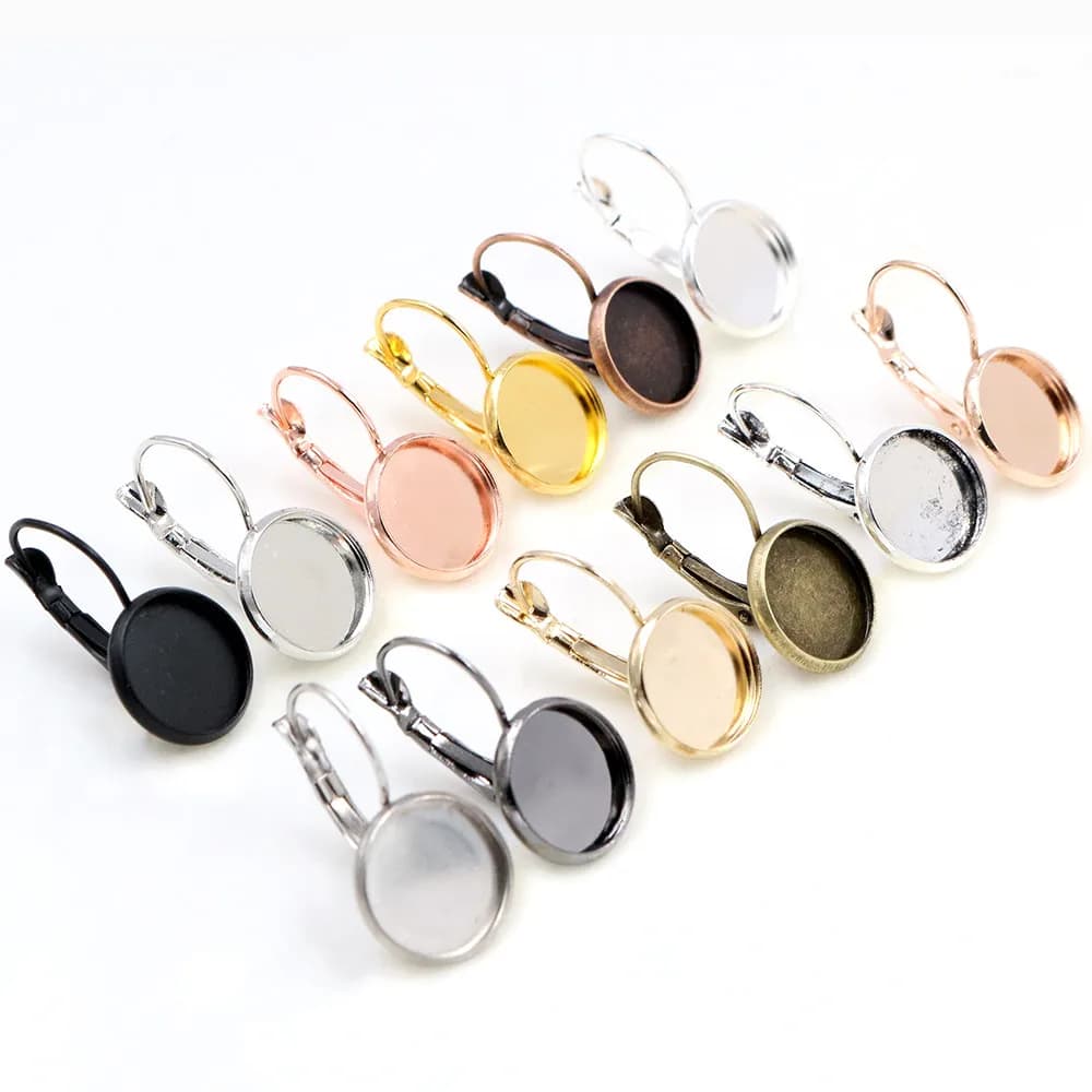 8-20mm 10pcs Classic Colors Plated French Lever Back Earrings Base,Fit 8-20mm Glass cabochons Earring Blank Supplies for Jewelry