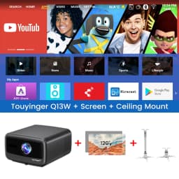 Touyinger Q13W 3800ANSI 4K Projector Android 15 3G+128G Sealed Optics 2.1CH Smart Home Theater WiFi Bluetooth Beamer