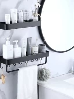 Bathroom Shelf No Drill Organizer Shower Storage Rack Black Corner Shelves Wall Mounted Aluminum Toilet Shampoo Holder