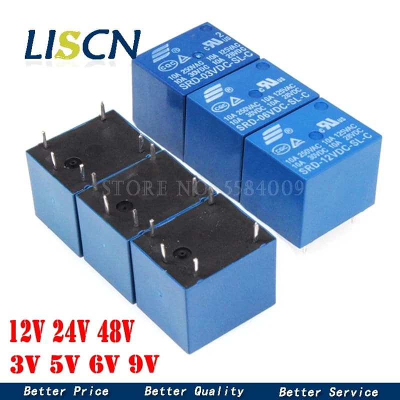 5PCS Relay SRD-03VDC-SL-C SRD-05VDC-SL-C SRD-24VDC-SL-C SRD-12VDC-SL-C 3V 5V 6V 9V 12V 24V 48V 10A 250VAC 5PIN Relays Relais