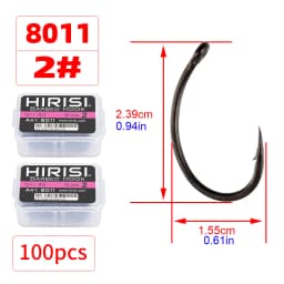Hirisi 50-100pcs Coating High Carbon Stainless Steel Barbed Hooks Carp Fishing Hooks Pack with Retail Original Box 8011
