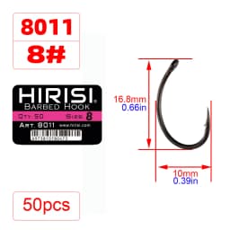 Hirisi 50-100pcs Coating High Carbon Stainless Steel Barbed Hooks Carp Fishing Hooks Pack with Retail Original Box 8011