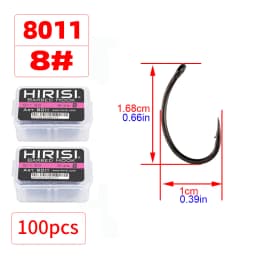 Hirisi 50-100pcs Coating High Carbon Stainless Steel Barbed Hooks Carp Fishing Hooks Pack with Retail Original Box 8011