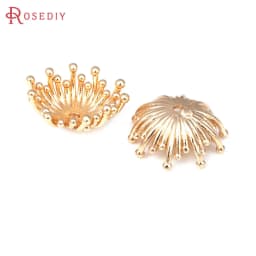 Diameter 12MM 14MM 15MM 18MM 18K Gold Color Brass Flower Caps Beads Caps Diy Jewelry Making Earrings Accessories for Women