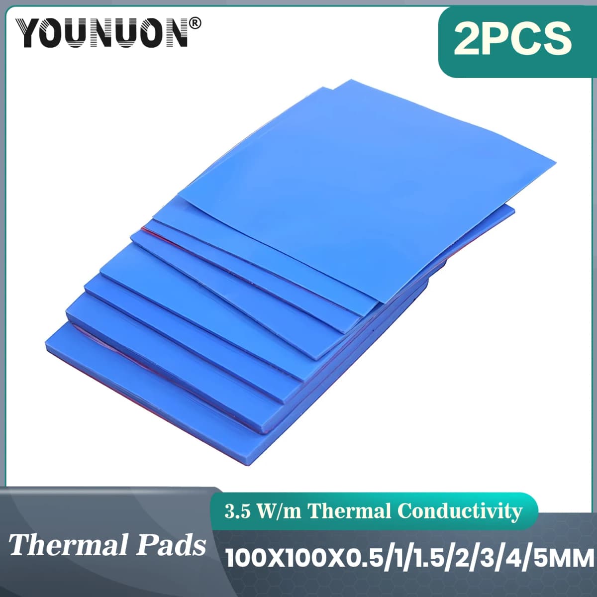 2 Pieces 100x100mm Thermal Pad 0.5mm/1mm/1.5mm/2mm/2.5mm/3mm/4mm/5mm Thickness GPU CPU Heatsink Cooling Conductive Silicone Pad