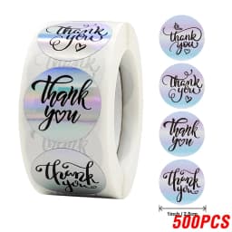 100-500pcs Rainbow Laser Thank You Stickers 1inch Small Business Stickers Adhesive Labels for Boutiques Wrapping Supplies