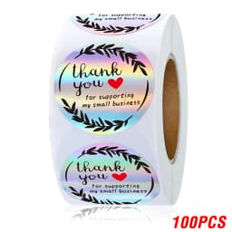 100-500pcs Rainbow Laser Thank You Stickers 1inch Small Business Stickers Adhesive Labels for Boutiques Wrapping Supplies