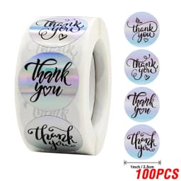 100-500pcs Rainbow Laser Thank You Stickers 1inch Small Business Stickers Adhesive Labels for Boutiques Wrapping Supplies