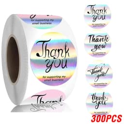 100-500pcs Rainbow Laser Thank You Stickers 1inch Small Business Stickers Adhesive Labels for Boutiques Wrapping Supplies