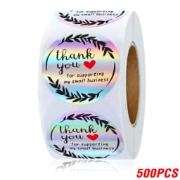 100-500pcs Rainbow Laser Thank You Stickers 1inch Small Business Stickers Adhesive Labels for Boutiques Wrapping Supplies