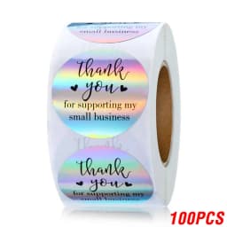 100-500pcs Rainbow Laser Thank You Stickers 1inch Small Business Stickers Adhesive Labels for Boutiques Wrapping Supplies