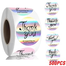 100-500pcs Rainbow Laser Thank You Stickers 1inch Small Business Stickers Adhesive Labels for Boutiques Wrapping Supplies