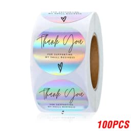 100-500pcs Rainbow Laser Thank You Stickers 1inch Small Business Stickers Adhesive Labels for Boutiques Wrapping Supplies