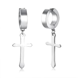 Stainless Steel Earring with Cross Charm for Guys Men's Jewelry