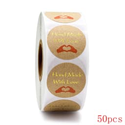 50-500pcs Handmade With Love Kraft Paper Stickers 25mm Round Adhesive Labels Baking Wedding Decoration Party Decoration Sticker
