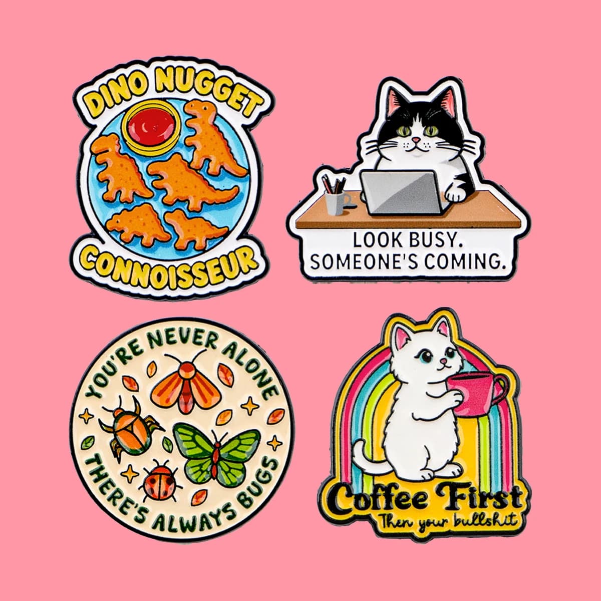 Funny Office Social Cats Enamel Pins Animals Dinosaur Butterfly Quotes Brooch Lapel Pin Badge Accessories Fashion Jewelry Gifts