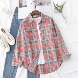 Brand Women's Flannel Plaid Shirts 2026 New Ladies Tops Exquisite Designer Style Loose Blouses Casual Cotton Long Sleeve Blouse