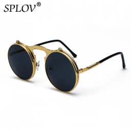 Vintage Steampunk Flip Sunglasses Retro Round Metal Sun Glasses for Men and Women Brand Designer Circle Oculos