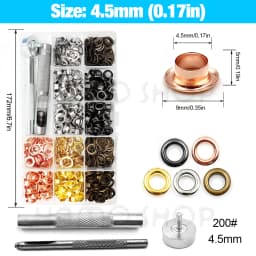 200pcs Metal Eyelet Gromment Kit Eyelet Punch Install Tool Set With Storage Box For LeatherCraft Shoes Belt Cap Bag Tags Clothes