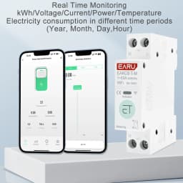 EARU Tuya WiFi Smart Circuit Breaker MCB 63A Timer Power Energy kWh Voltage Current Meter Protector Voice Remote Control Switch