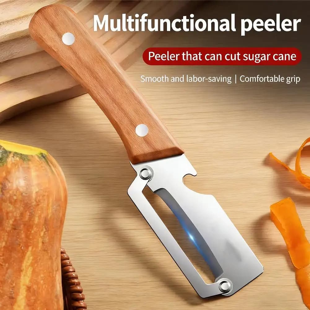 Stainless steel peeler with wooden handle for peeling and slicing fruits and vegetables | Durable and smooth operation
