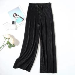 2025 Women's Pleated Loose Ice Silk Korean Casual Cropped Pants Wide Leg Trouse Home Classic Sports Wear Girls Clothes Black Top