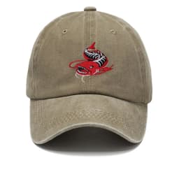 Men Washed Grey Baseball Cap Angler Fish Embroidery Pattern Soft Dad Hat Unisex Adjustable Snapback Casual Fishing Sport Hat