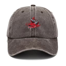 Men Washed Grey Baseball Cap Angler Fish Embroidery Pattern Soft Dad Hat Unisex Adjustable Snapback Casual Fishing Sport Hat