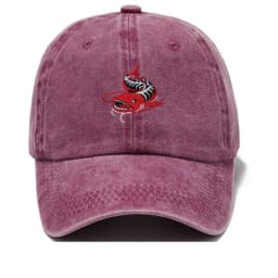 Men Washed Grey Baseball Cap Angler Fish Embroidery Pattern Soft Dad Hat Unisex Adjustable Snapback Casual Fishing Sport Hat