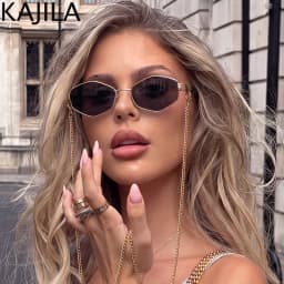 Sexy Small Frame Hexagon Sunglasses Women With Chain 2026 Luxury Brand Designer Punk Sun Glasses For Ladies Shades Gafas De Sol