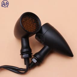 Black/Chrome Motorcycle 12V Amber Mesh Lens LED Turn Signal Brake Light 10mm Aluminum Housing For Chopper Bobber Cafe Racer