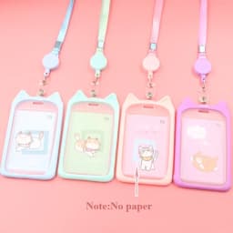 1PC Cute Cartoon Cat Card Holder Bank Identity Bus ID Card Holder Case with Retractable Reel Lanyard Credit Cover Case Kids Gift