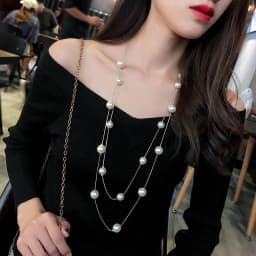 New Long Double Layer Simulated Pearl Necklace Women Sweater Chain Female Collares Statement Jewlery Wholesale 2025